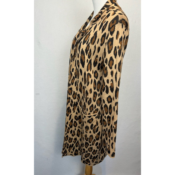 Chico's Leopard Print Long Cardigan Sweater Duster Pockets Front Knit Sz 0 Small - Picture 7 of 11